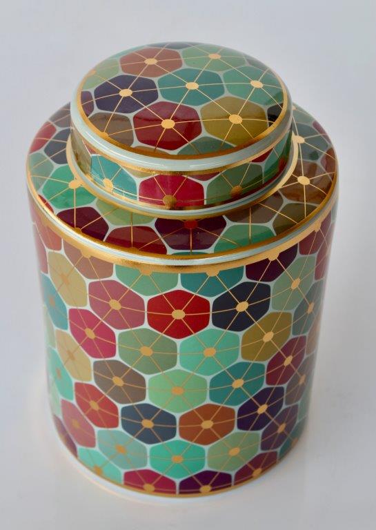 Multi Colour & Gold Geometric Jar With Lid